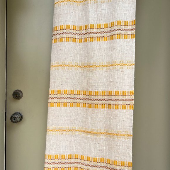 PAIR of Curtain Panels MCM HAND-WOVEN Wool Yellow/Rust/Cream Scandinavia Simple - Picture 2 of 16